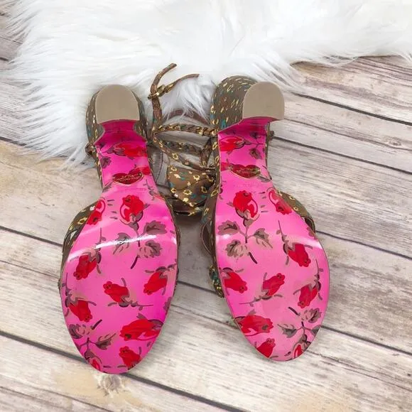 🆕 Betsey Johnson Y2K Floral Print High Heeled Platform Ankle Strap Sandal Sz 8