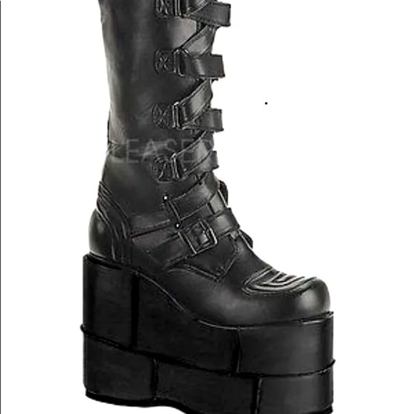 ⭐️ Demonia HUGE 7” Platforms Gothic Knee high Black patent leather boots men 5