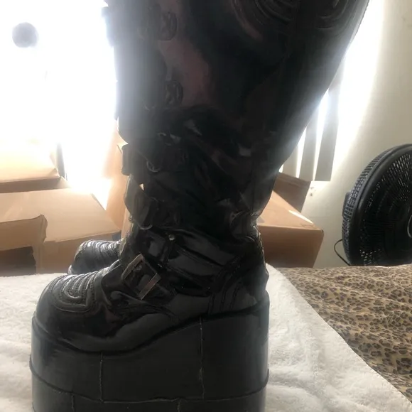 ⭐️ Demonia HUGE 7” Platforms Gothic Knee high Black patent leather boots men 5