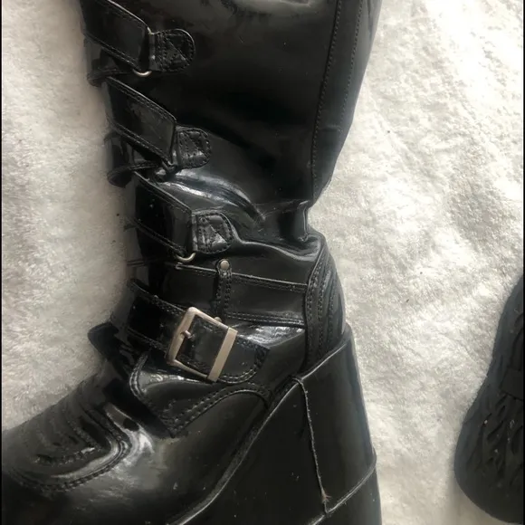 ⭐️ Demonia HUGE 7” Platforms Gothic Knee high Black patent leather boots men 5
