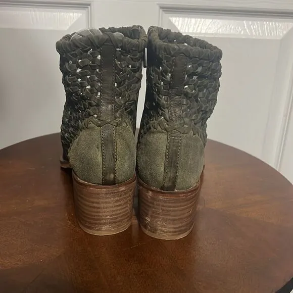 🔥 FREE PEOPLE In The Loop Woven Suede Boots Olive Green Sz 40 (9.5) - PERFECT
