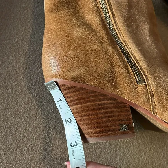 🆕 SAM EDELMAN Jane Pointed Toe Brown Block Heel Suede Leather Bootie - 9.5