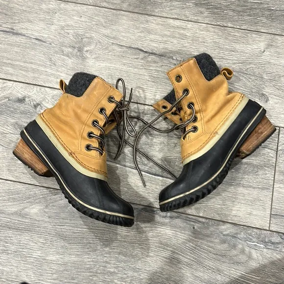 • Sorel • Slim Pack ll Winter Snow Boots Waterproof Elk Tan Gray Black Womens 9