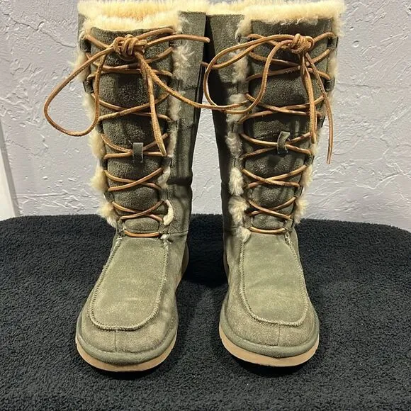 🔥🔥 UGG Australia Whitley 5230 Women's Sz 7 Olive Green Lace Up Tall  Boots - E