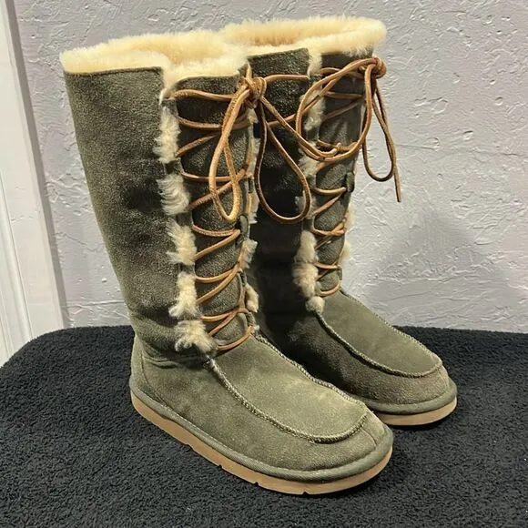 🔥🔥 UGG Australia Whitley 5230 Women's Sz 7 Olive Green Lace Up Tall  Boots - E