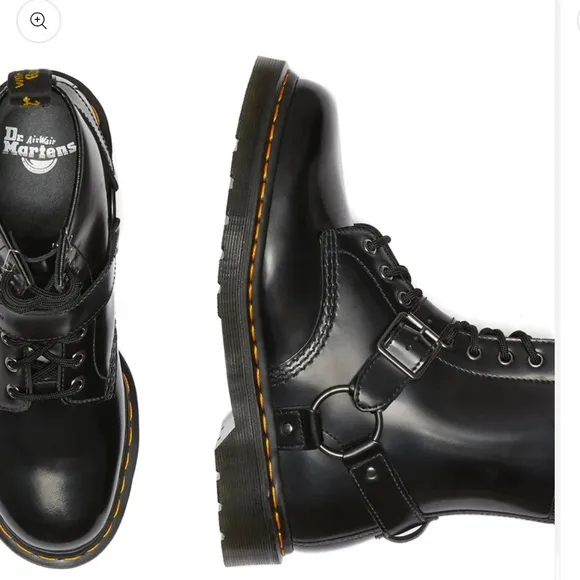 1460 Harness Black Polished Smooth Leather Lace Up Boot