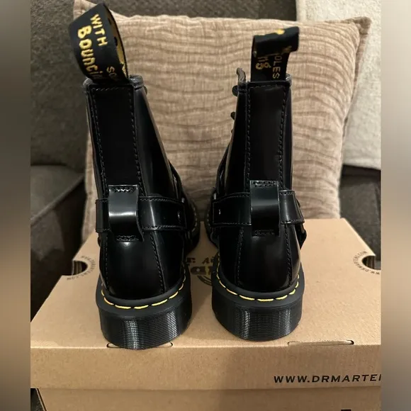 1460 Harness Black Polished Smooth Leather Lace Up Boot