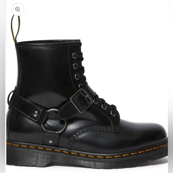 1460 Harness Black Polished Smooth Leather Lace Up Boot