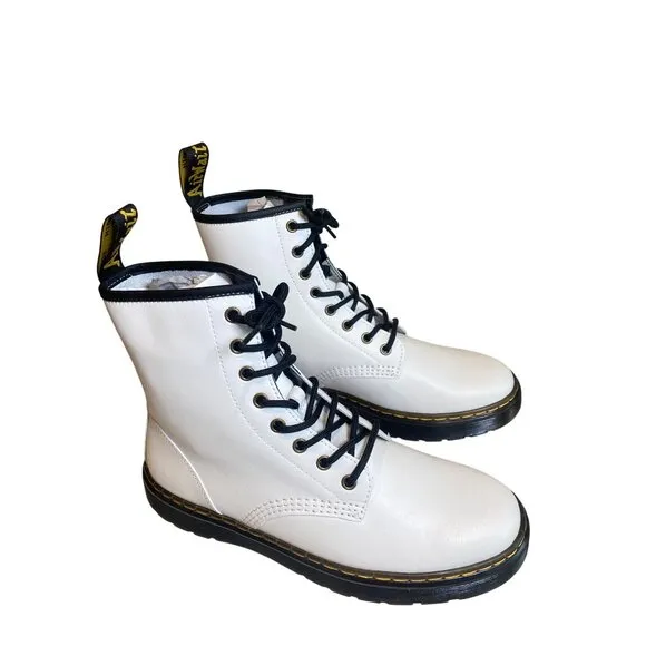 $170 NEW Dr. Doc Martens Women 10 Zavala Lace Up White Leather Combat Boots
