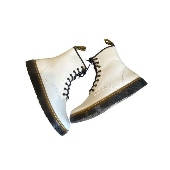 $170 NEW Dr. Doc Martens Women 10 Zavala Lace Up White Leather Combat Boots