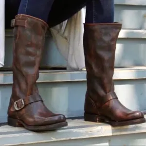 $399 Frye Veronica Slouch Brown Tan Leather Engineer Motorcycle Knee Tall Boot