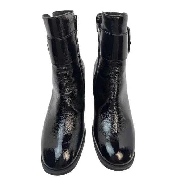 $530 PAUL GREEN Womens Panache Waterproof Bootie BLACK CRINKLED PATENT SZ 9