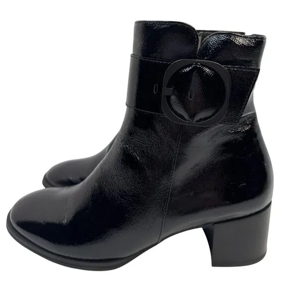 $530 PAUL GREEN Womens Panache Waterproof Bootie BLACK CRINKLED PATENT SZ 9
