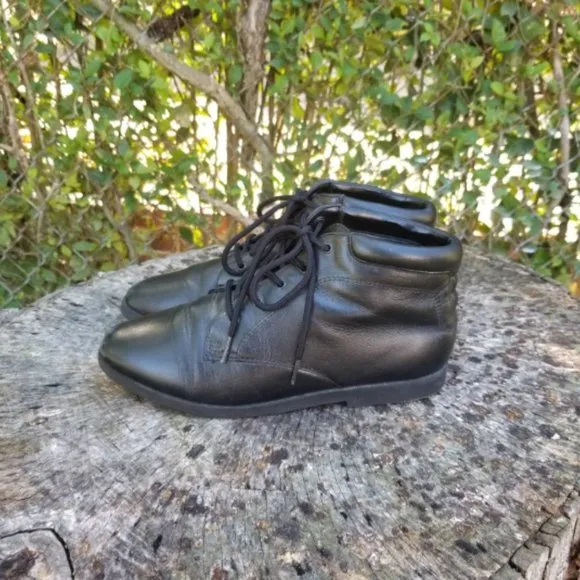80s Vintage &quot;DANEXX&quot; Black Leather Ankle Boots
