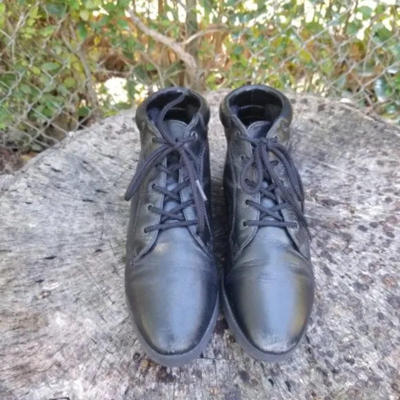 80s Vintage &quot;DANEXX&quot; Black Leather Ankle Boots