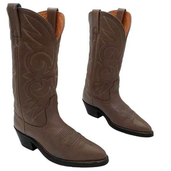 Acme Cowboy Boots Vintage Taupe Leather Mens 7 D Country Western Wear Shoes