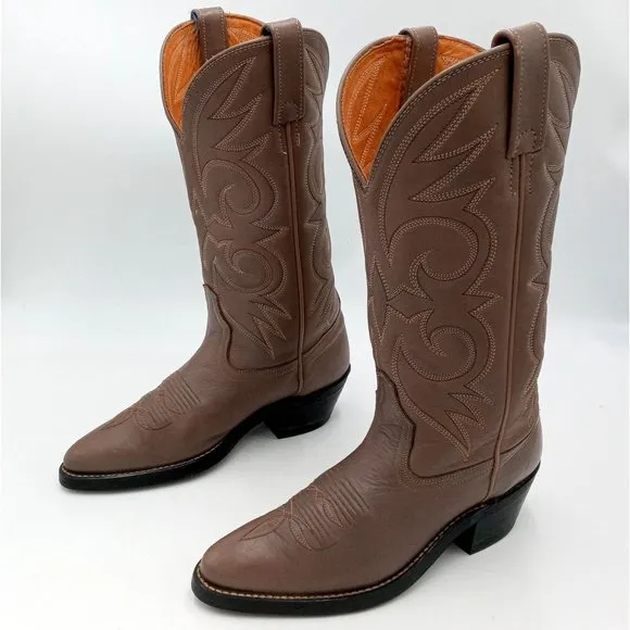 Acme Cowboy Boots Vintage Taupe Leather Mens 7 D Country Western Wear Shoes