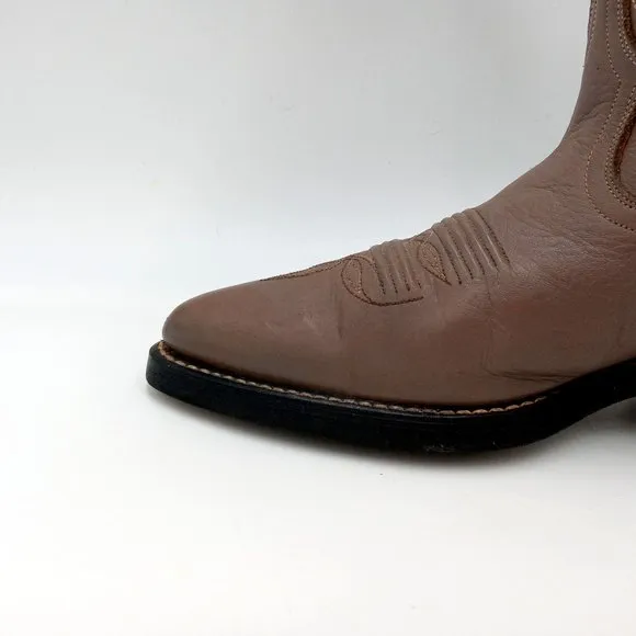 Acme Cowboy Boots Vintage Taupe Leather Mens 7 D Country Western Wear Shoes