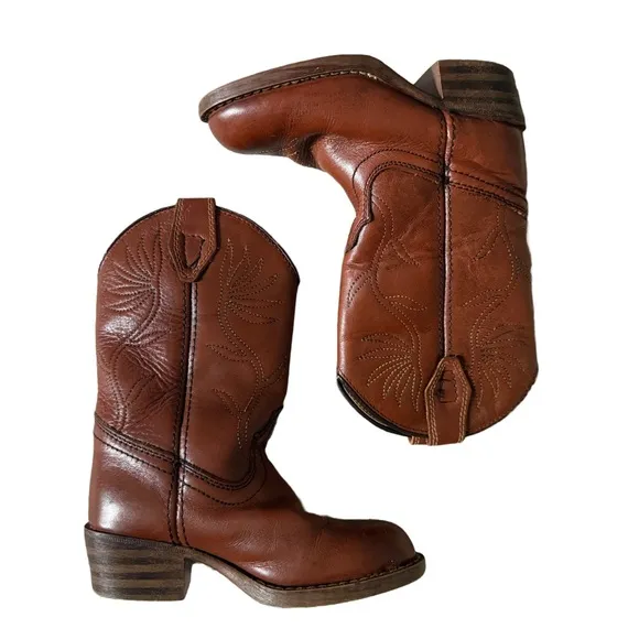 ACME KIDS BROWN RARE / VINTAGE UNISEX WESTERN COWBOY BOOTS SIZE 4D