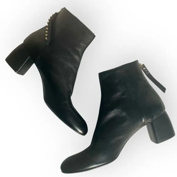 AGL black leather ankle boots, womens EU 37.5/US 6.5 gold studded zipper pull