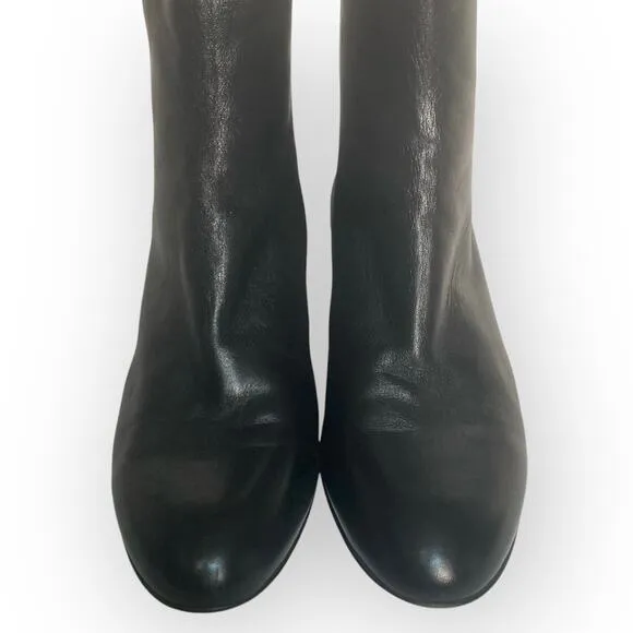 AGL black leather ankle boots, womens EU 37.5/US 6.5 gold studded zipper pull