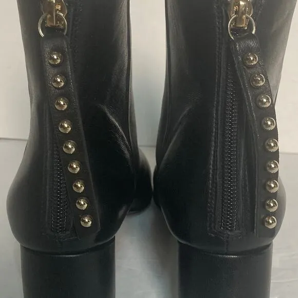 AGL black leather ankle boots, womens EU 37.5/US 6.5 gold studded zipper pull
