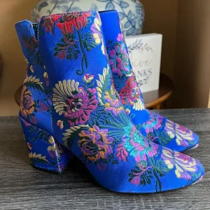 Aldo Blue Floral Brocade Fabric Boots US6.5 EU37 Retail $130