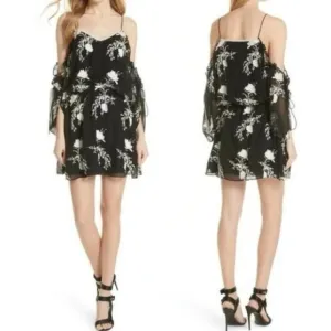 Alice   Olivia Black Holden Embroidered Cold-shoulder Mini Dress Sz S