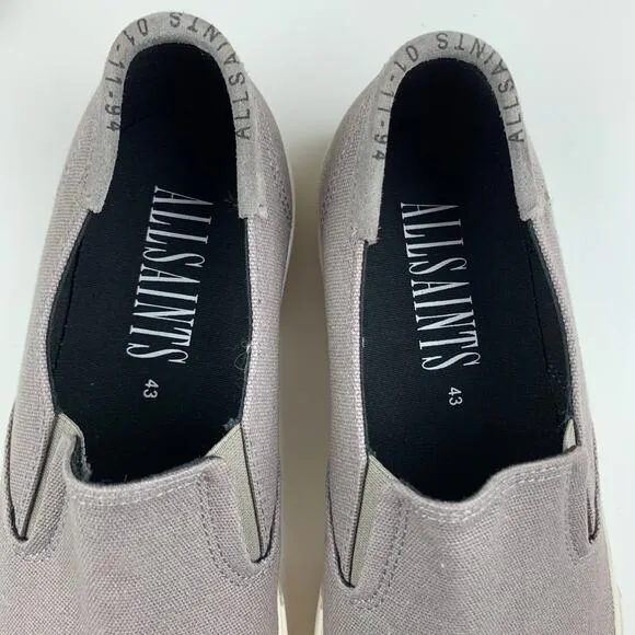 All Saints Manny Casual Sneakers Slip On Grey Canvas Men's 43 US 10