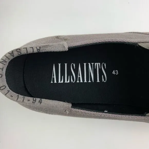 All Saints Manny Casual Sneakers Slip On Grey Canvas Men's 43 US 10