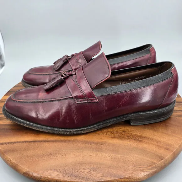 Allen Edmonds Biscayne Loafers Men's 11 D Burgundy Leather Tassel Dress Shoes