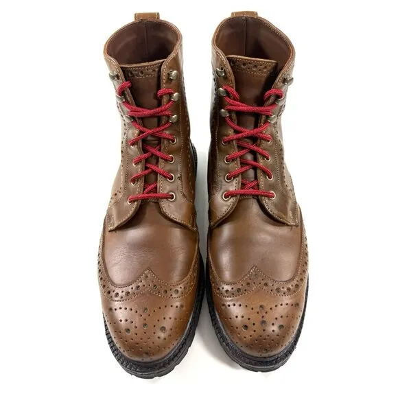 Allen Edmonds Long Branch Wingtip Brogue Lace Up Boots Size 10 Brown 6043