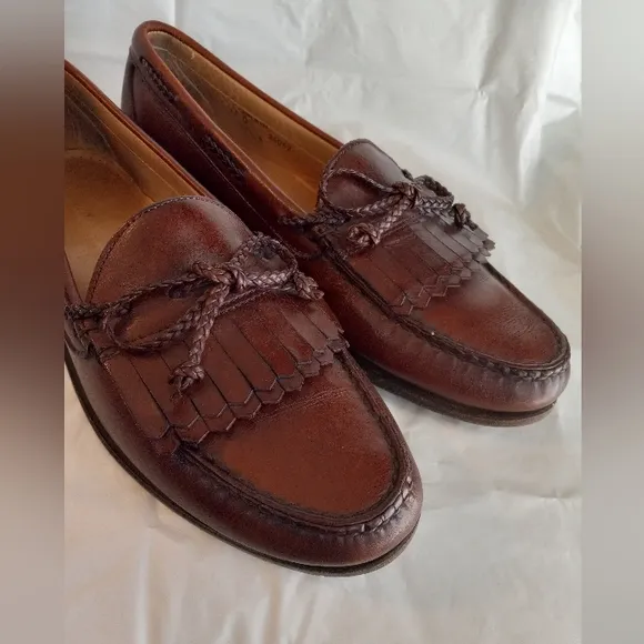 Allen Edmonds Woodstock 26052 Brown Leather Braided String Loafers Shoes…
