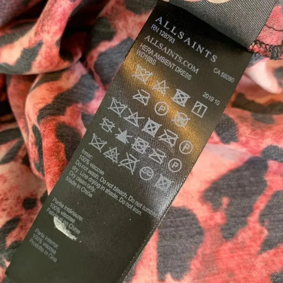 ALLSAINTS Hera Ambient Animal Print Slip Dress Red Size L NWT
