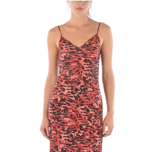ALLSAINTS Hera Ambient Animal Print Slip Dress Red Size L NWT