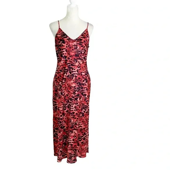 ALLSAINTS Hera Ambient Animal Print Slip Dress Red Size L NWT
