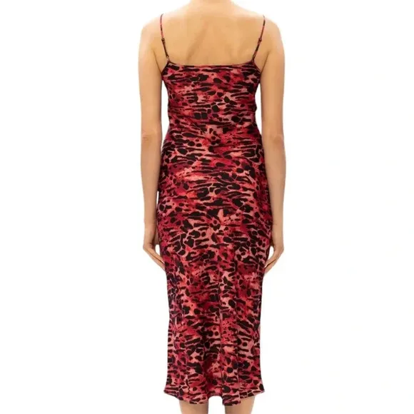 ALLSAINTS Hera Ambient Animal Print Slip Dress Red Size L NWT