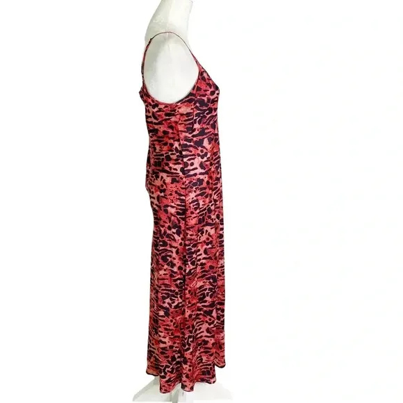 ALLSAINTS Hera Ambient Animal Print Slip Dress Red Size L NWT