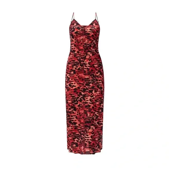ALLSAINTS Hera Ambient Animal Print Slip Dress Red Size L NWT