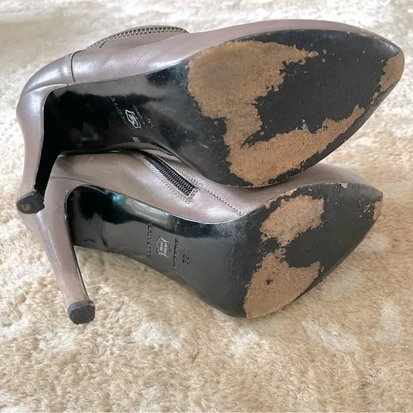 AllSaints Karis Tronchetto Platform Stiletto Leather Booties In Taupe Size 39