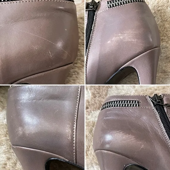 AllSaints Karis Tronchetto Platform Stiletto Leather Booties In Taupe Size 39