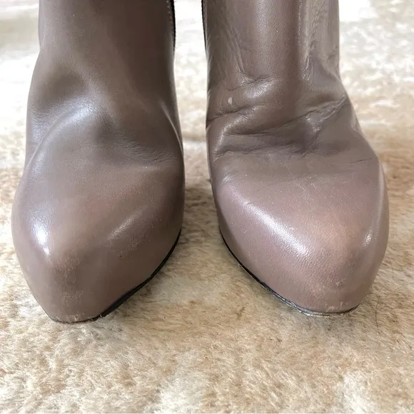 AllSaints Karis Tronchetto Platform Stiletto Leather Booties In Taupe Size 39