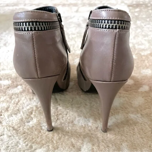 AllSaints Karis Tronchetto Platform Stiletto Leather Booties In Taupe Size 39