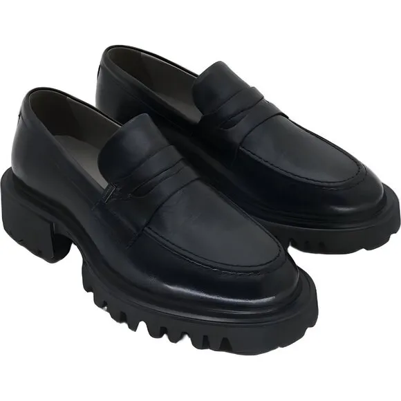 AllSaints Women's Lola Black Leather Loafer Shoes EU 37