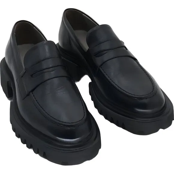 AllSaints Women's Lola Black Leather Loafer Shoes EU 37