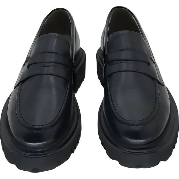 AllSaints Women's Lola Black Leather Loafer Shoes EU 37