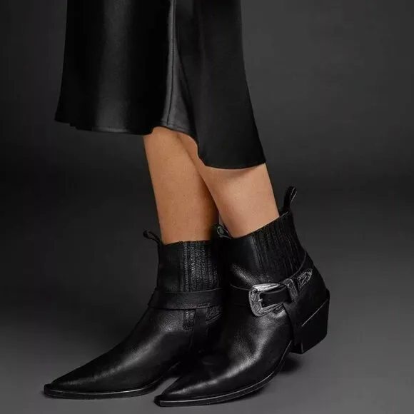 Anine Bing Western Ankle Boot, Black, Size 40