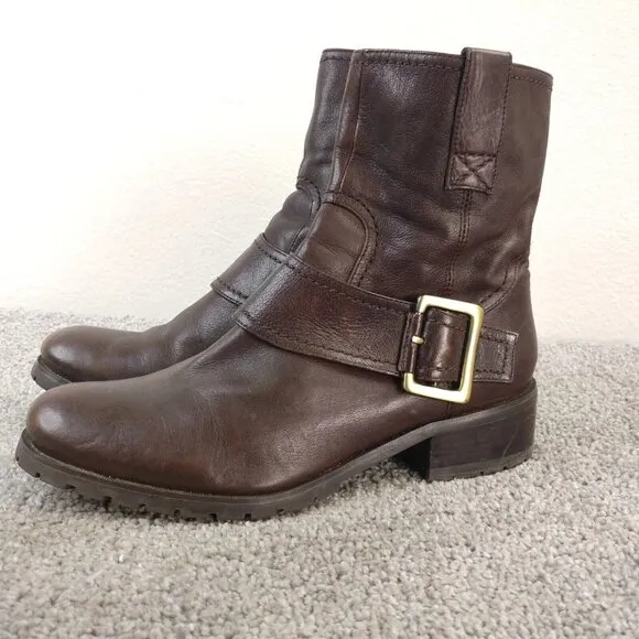 Anthropologie Biviel Boots Womens Size 37 EU Shoes Brown Leather Buckle Zip