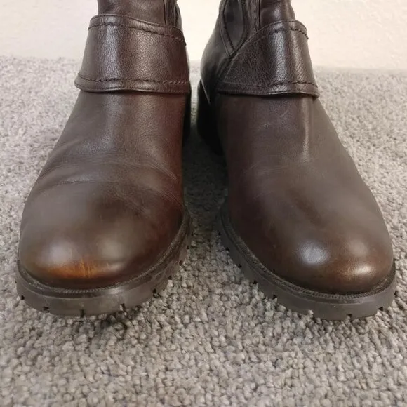 Anthropologie Biviel Boots Womens Size 37 EU Shoes Brown Leather Buckle Zip