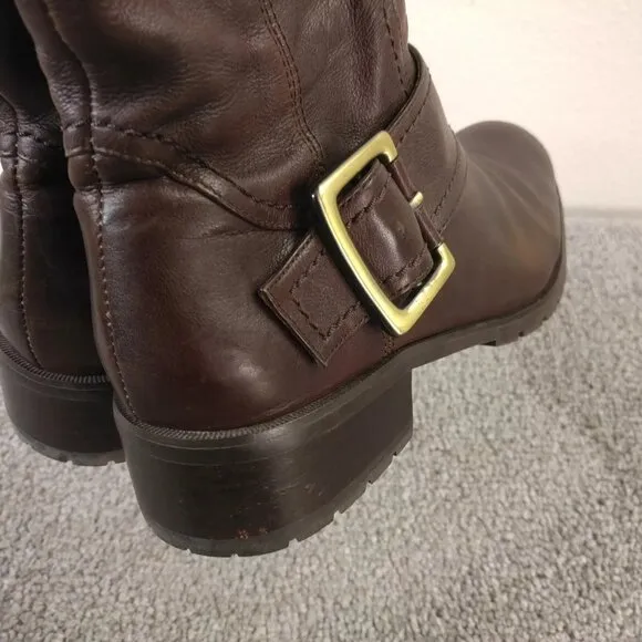 Anthropologie Biviel Boots Womens Size 37 EU Shoes Brown Leather Buckle Zip